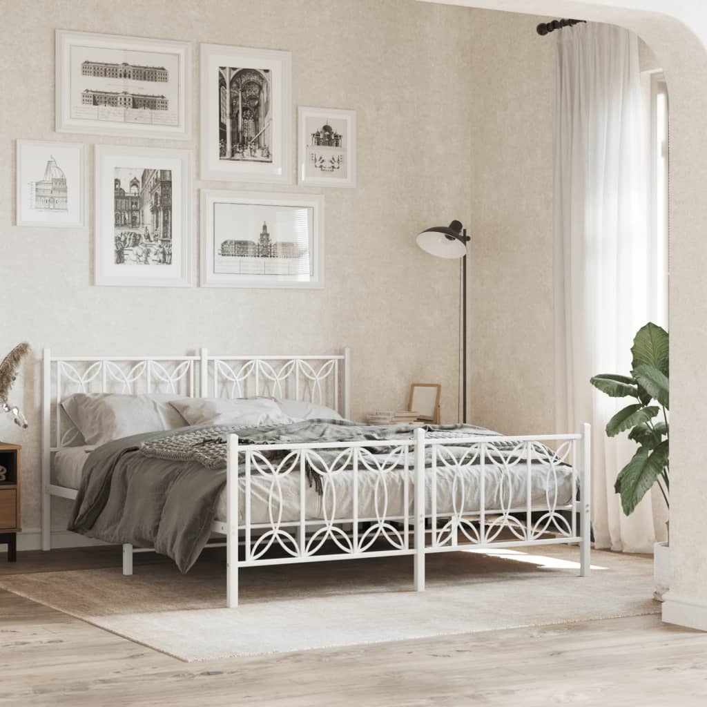 Estrutura de cama com cabeceira e pés 150x200 cm metal branco