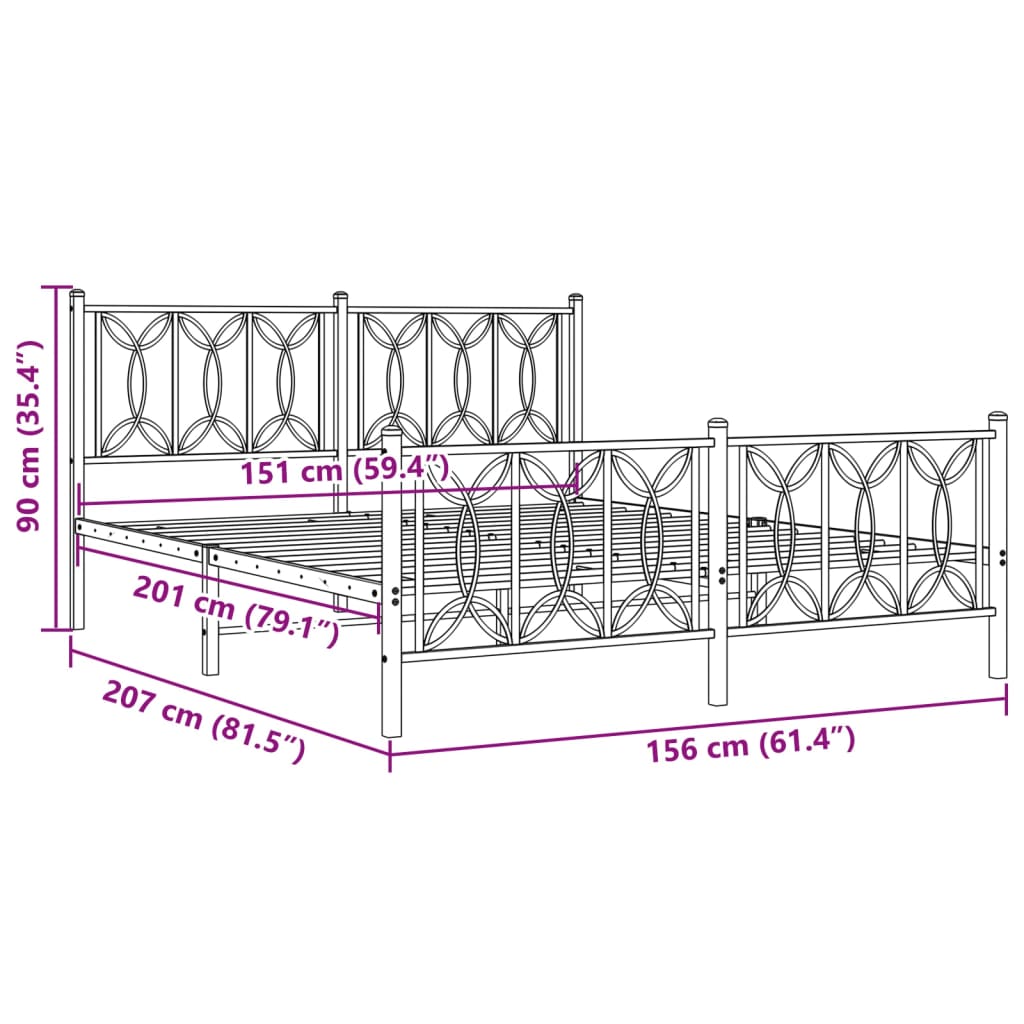 Estrutura de cama com cabeceira e pés 150x200 cm metal branco