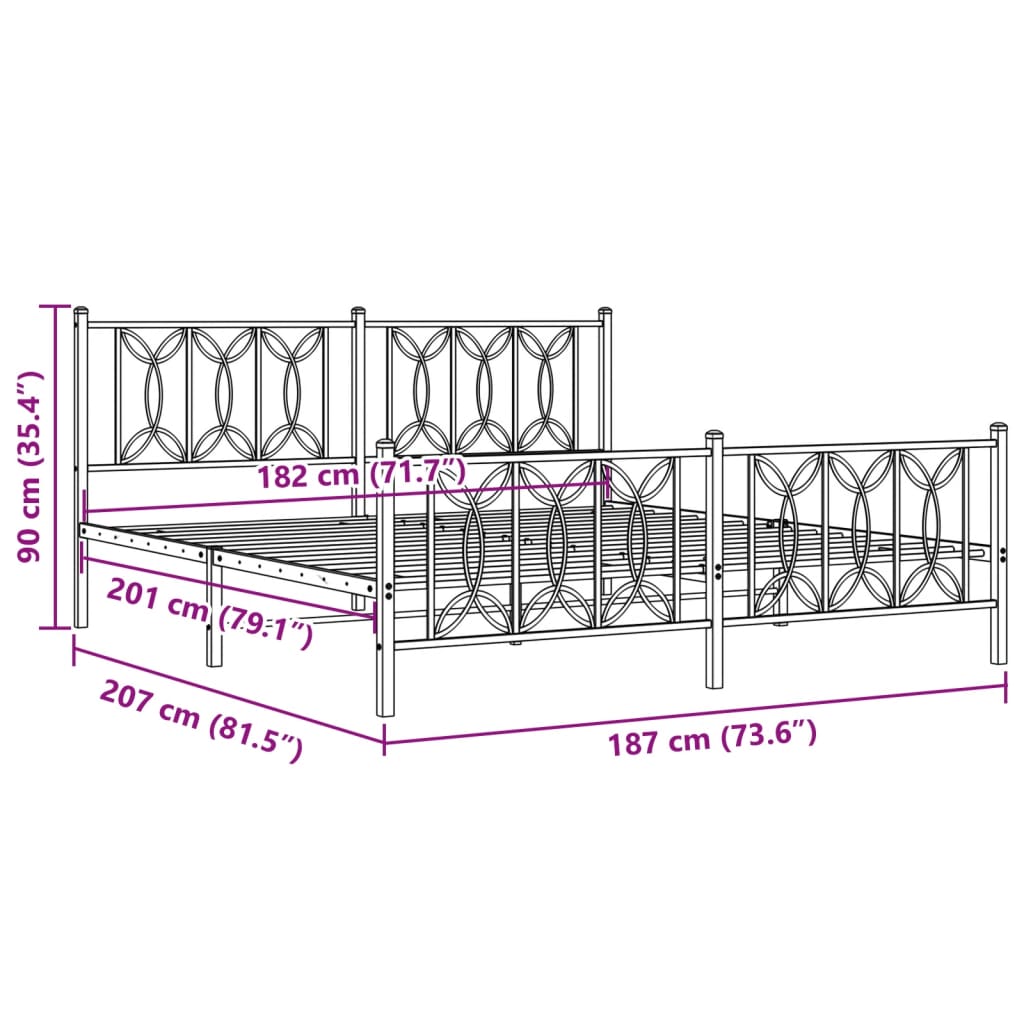 Estrutura de cama com cabeceira e pés 180x200 cm metal branco