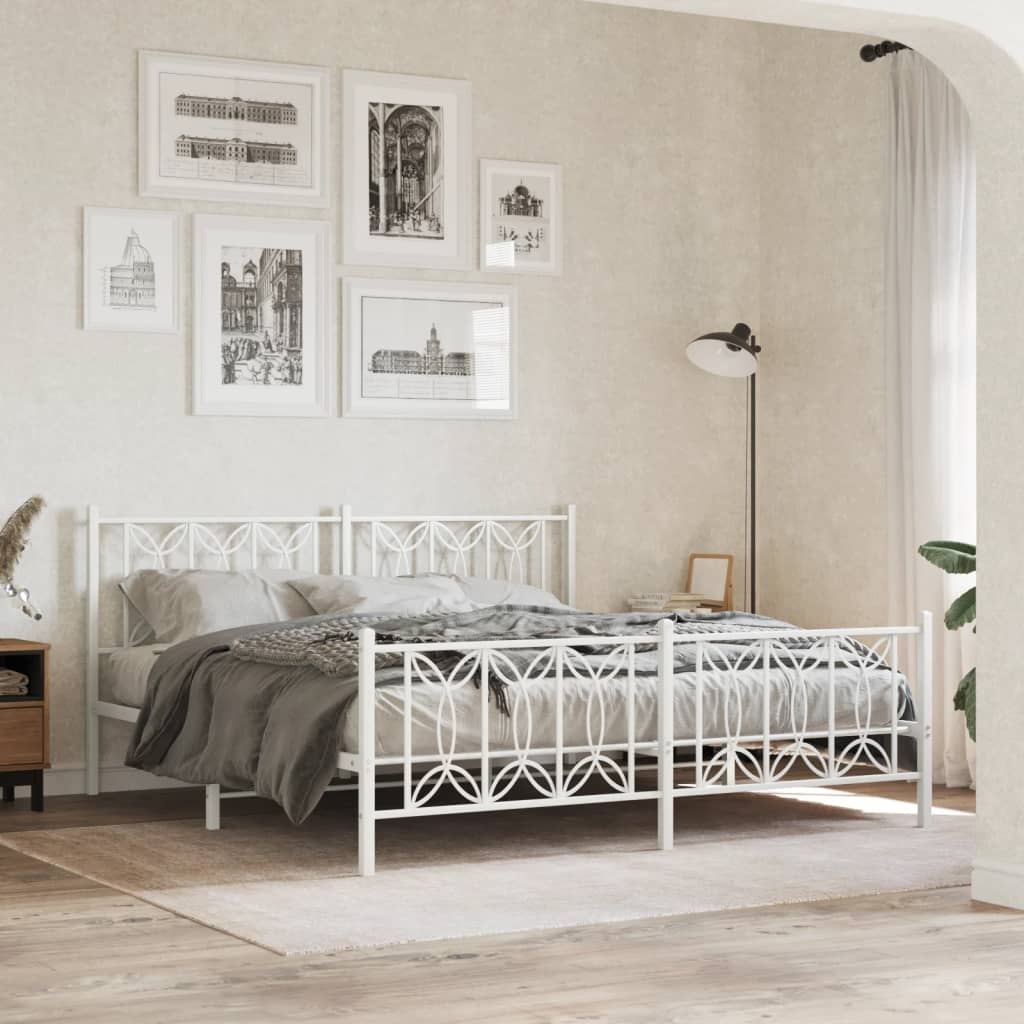 Estrutura de cama com cabeceira e pés 183x213 cm metal branco