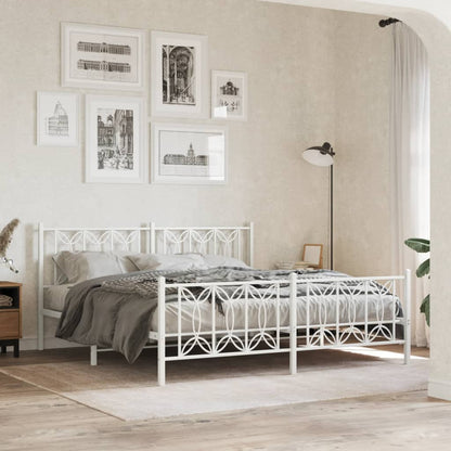 Estrutura de cama com cabeceira e pés 183x213 cm metal branco