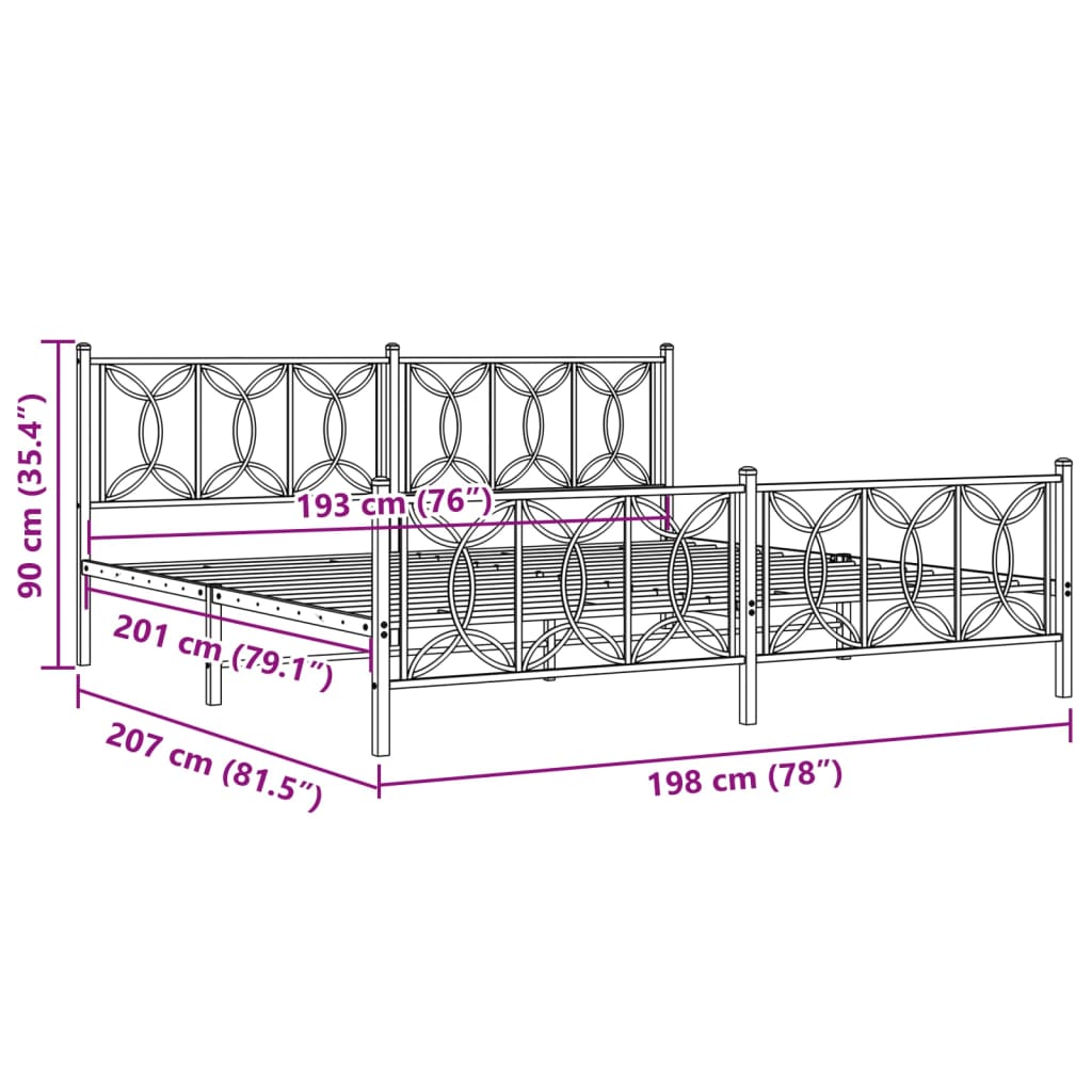 Estrutura de cama com cabeceira e pés 193x203 cm metal branco