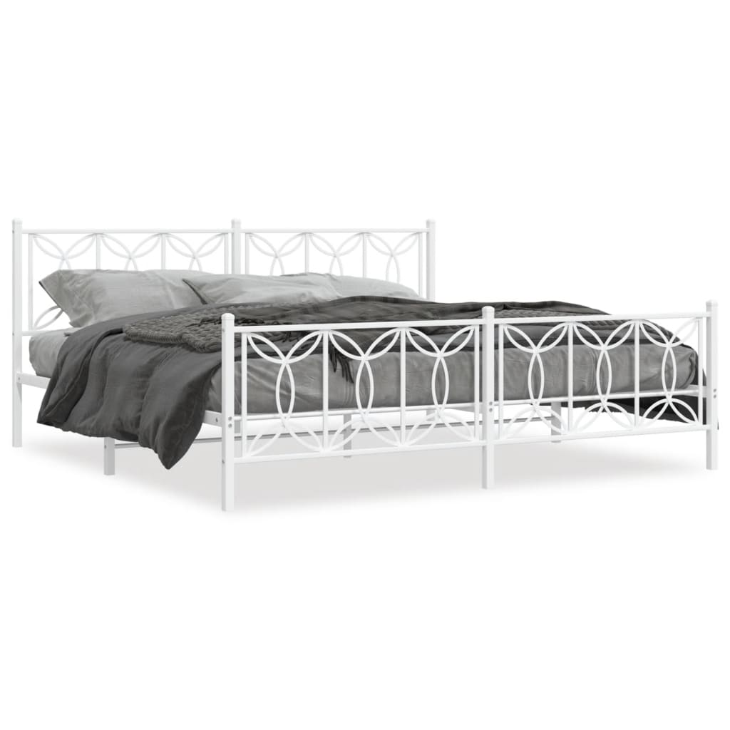 Estrutura de cama com cabeceira e pés 193x203 cm metal branco