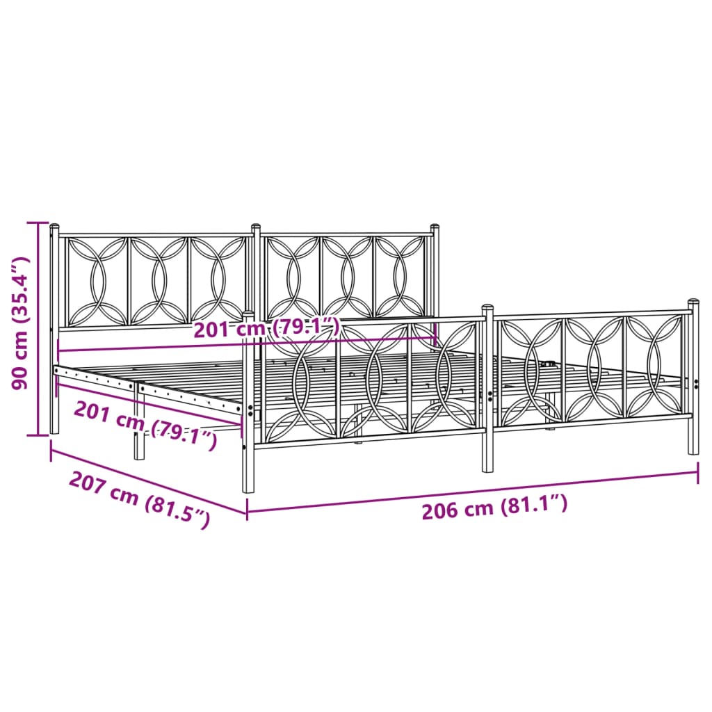 Estrutura de cama com cabeceira e pés 200x200 cm metal branco