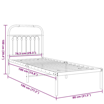 Estrutura de cama com cabeceira 75x190 cm metal preto