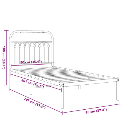 Estrutura de cama com cabeceira 90x200 cm metal preto