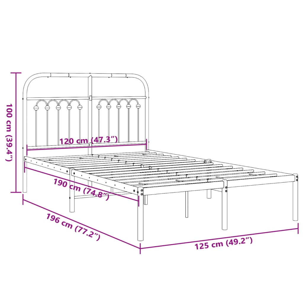 Estrutura de cama com cabeceira 120x190 cm metal preto