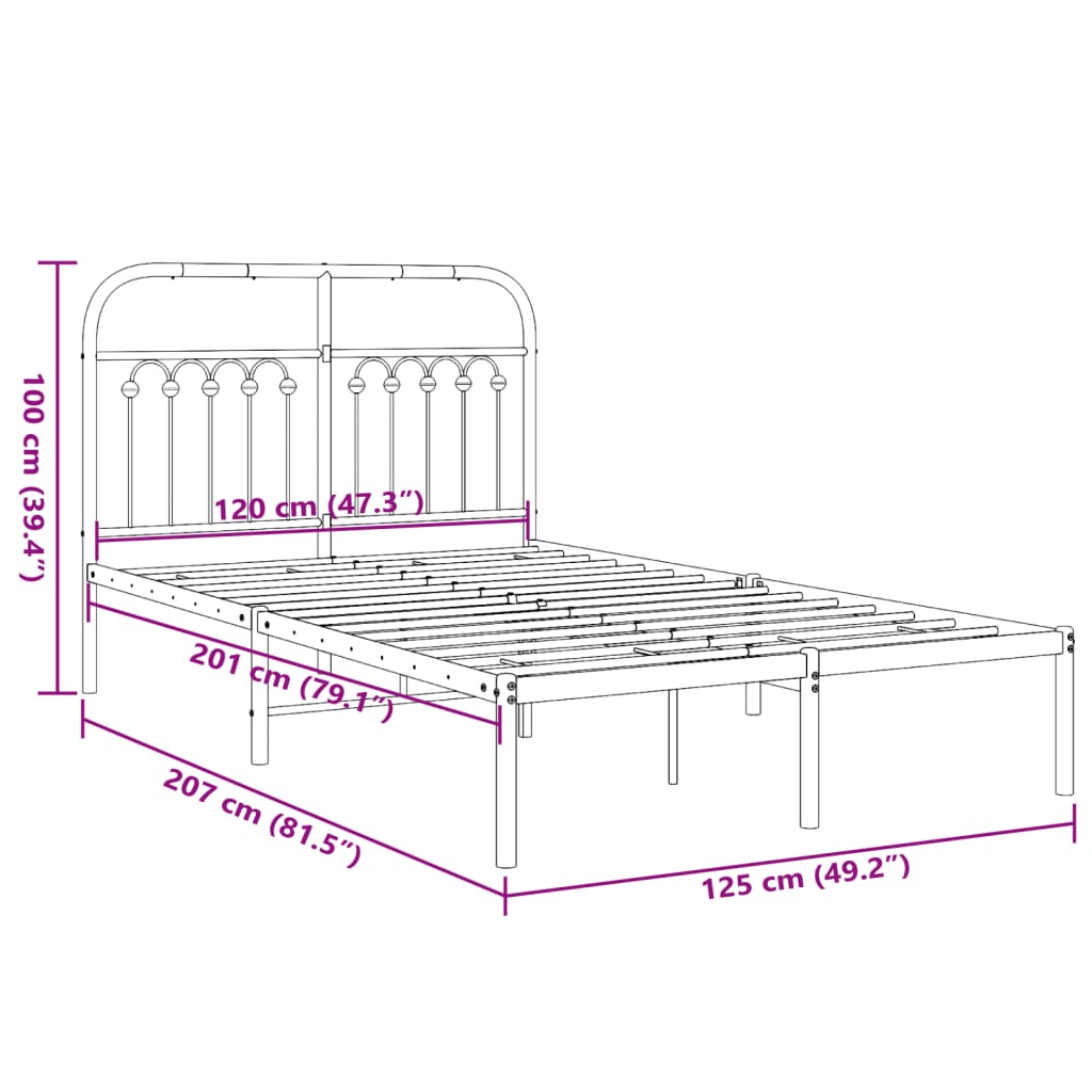 Estrutura de cama com cabeceira 120x200 cm metal preto