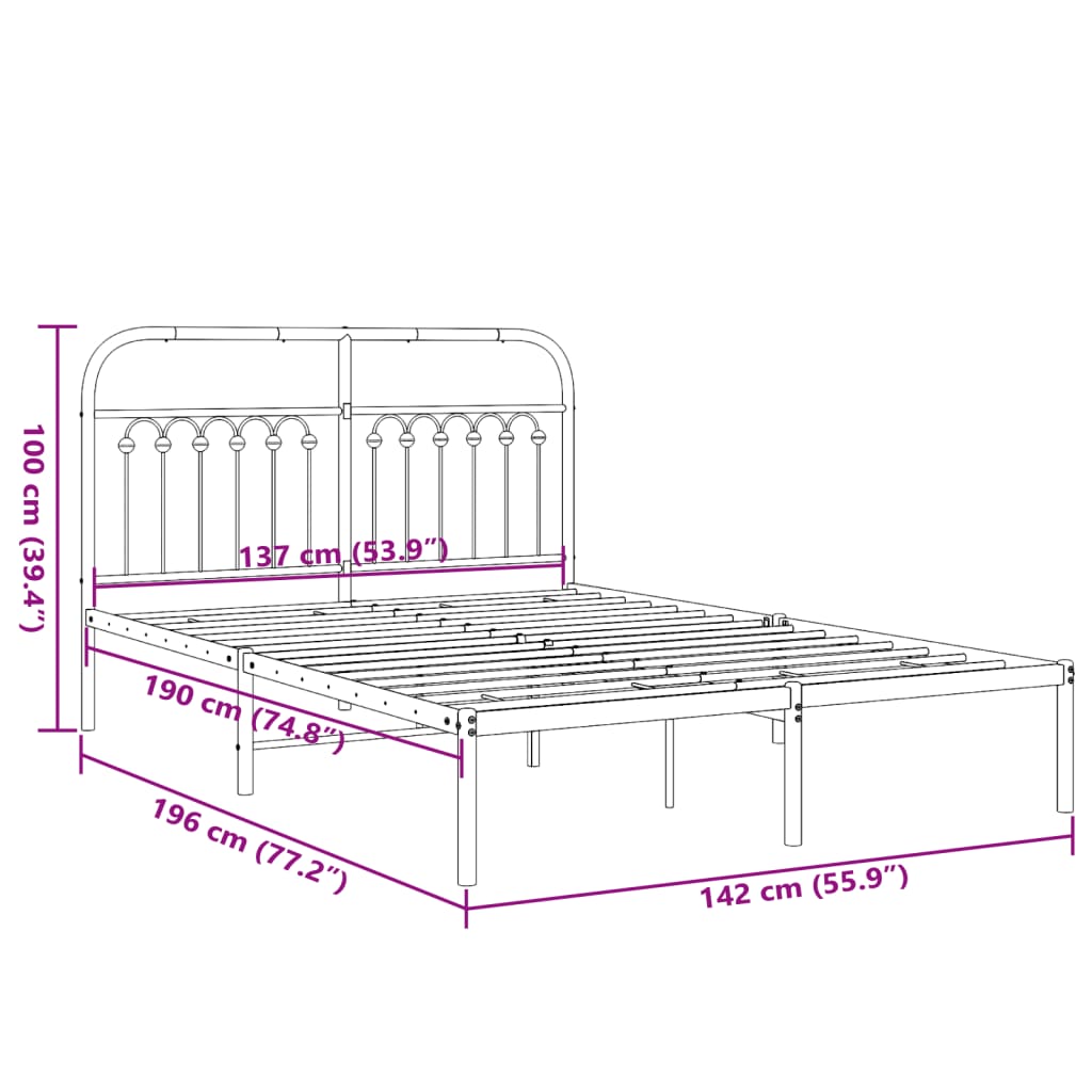 Estrutura de cama com cabeceira 135x190 cm metal preto