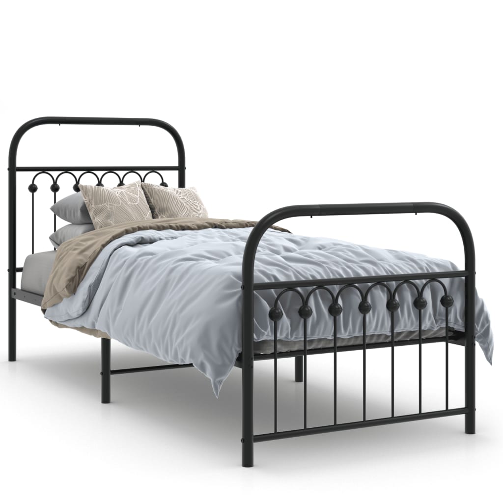 Estrutura de cama com cabeceira e pés 80x200 cm metal preto