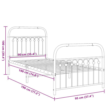 Estrutura de cama com cabeceira e pés 90x190 cm metal preto