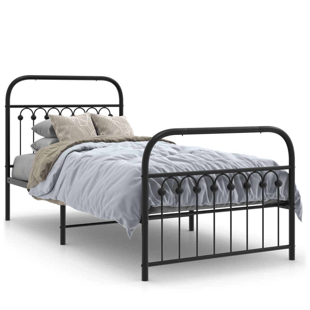 Estrutura de cama com cabeceira e pés 90x190 cm metal preto