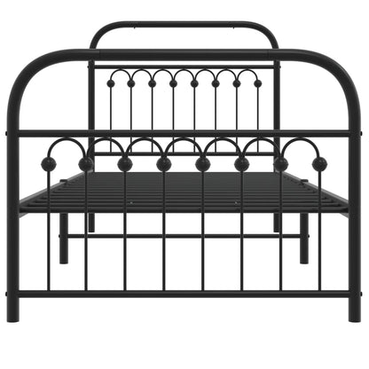 Estrutura de cama com cabeceira e pés 90x200 cm metal preto