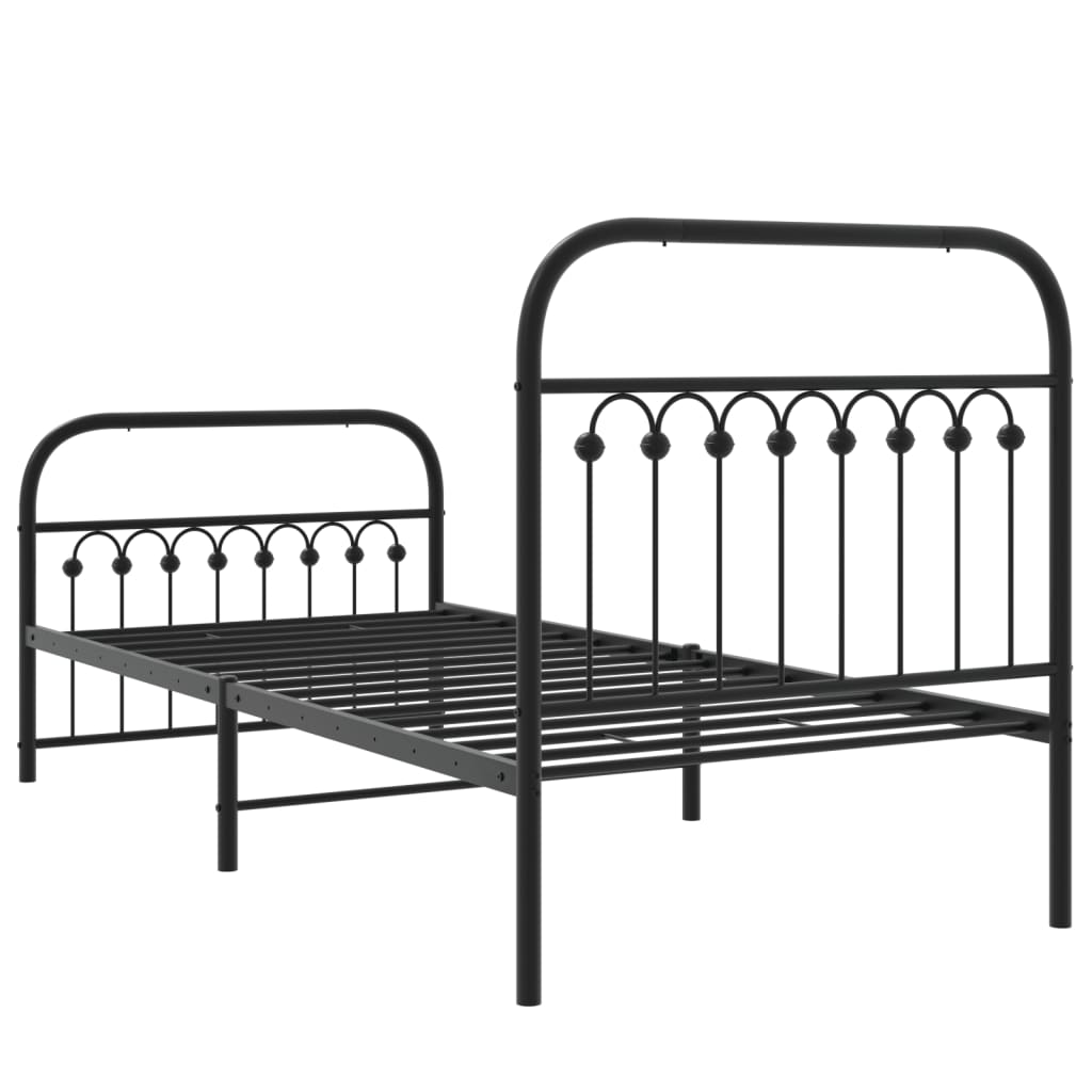 Estrutura de cama com cabeceira e pés 90x200 cm metal preto