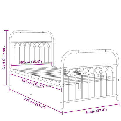 Estrutura de cama com cabeceira e pés 90x200 cm metal preto