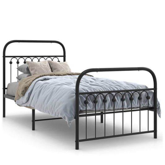 Estrutura de cama com cabeceira e pés 90x200 cm metal preto