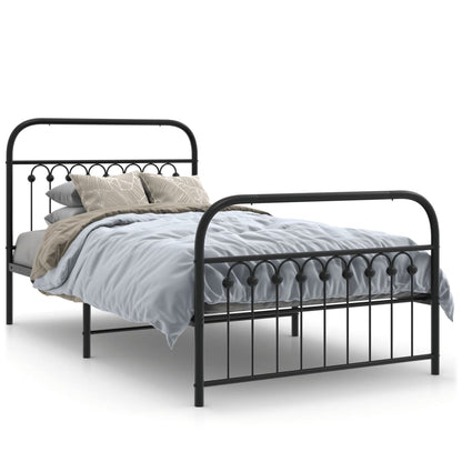 Estrutura de cama com cabeceira e pés 100x190 cm metal preto