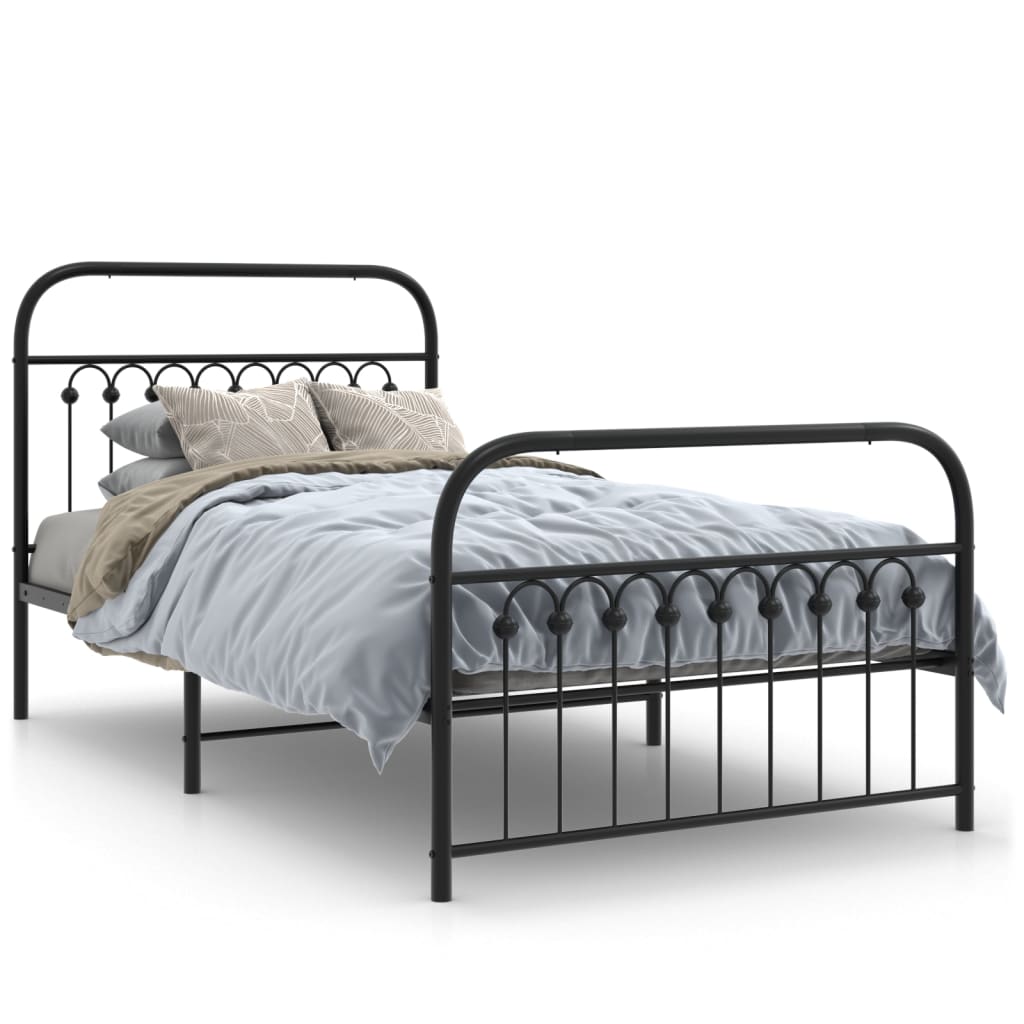 Estrutura de cama com cabeceira e pés 100x200 cm metal preto