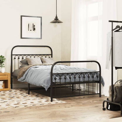 Estrutura de cama com cabeceira e pés 107x203 cm metal preto