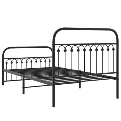 Estrutura de cama com cabeceira e pés 107x203 cm metal preto