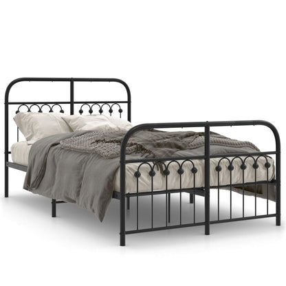 Estrutura de cama com cabeceira e pés 120x190 cm metal preto