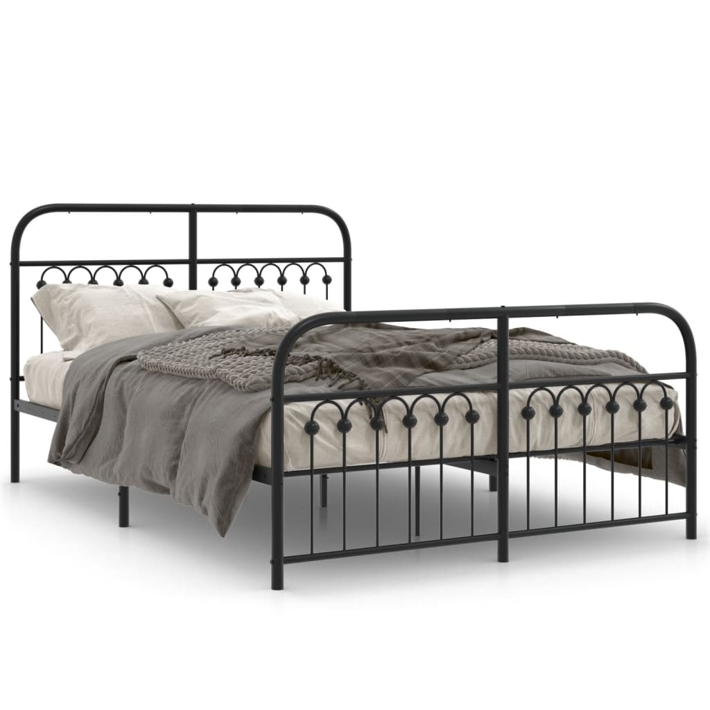 Estrutura de cama com cabeceira e pés 137x190 cm metal preto