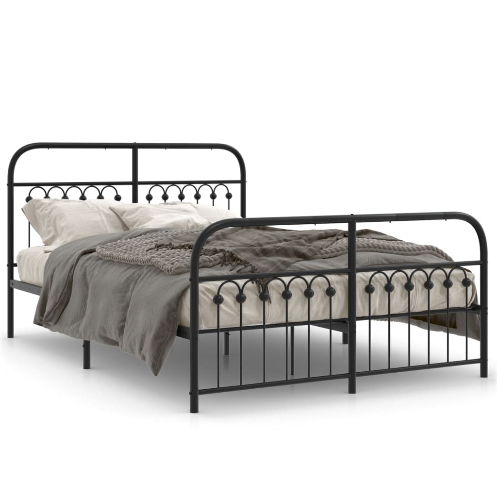 Estrutura de cama com cabeceira e pés 140x190 cm metal preto