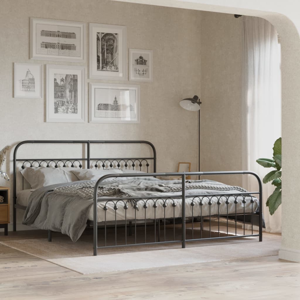 Estrutura de cama com cabeceira e pés 183x203 cm metal preto