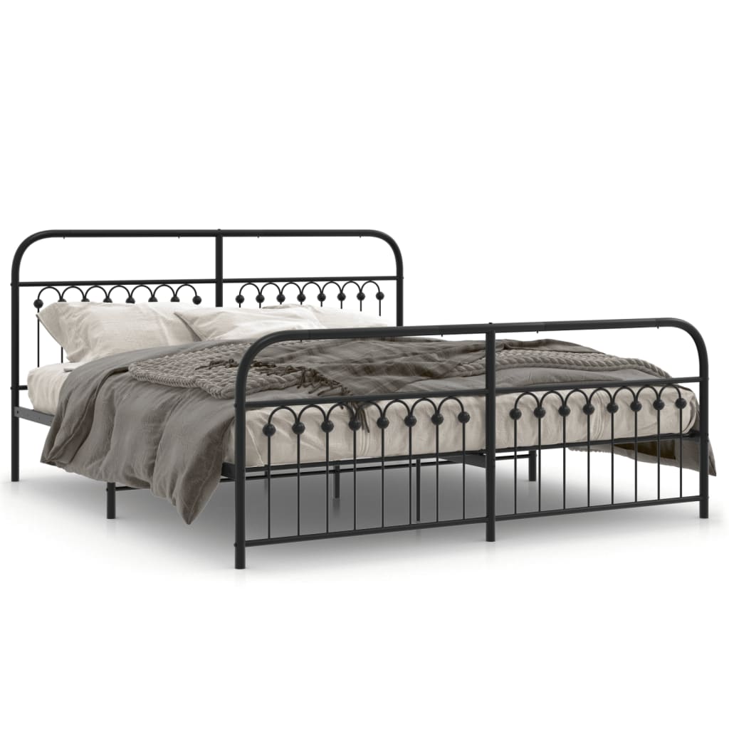 Estrutura de cama com cabeceira e pés 183x203 cm metal preto