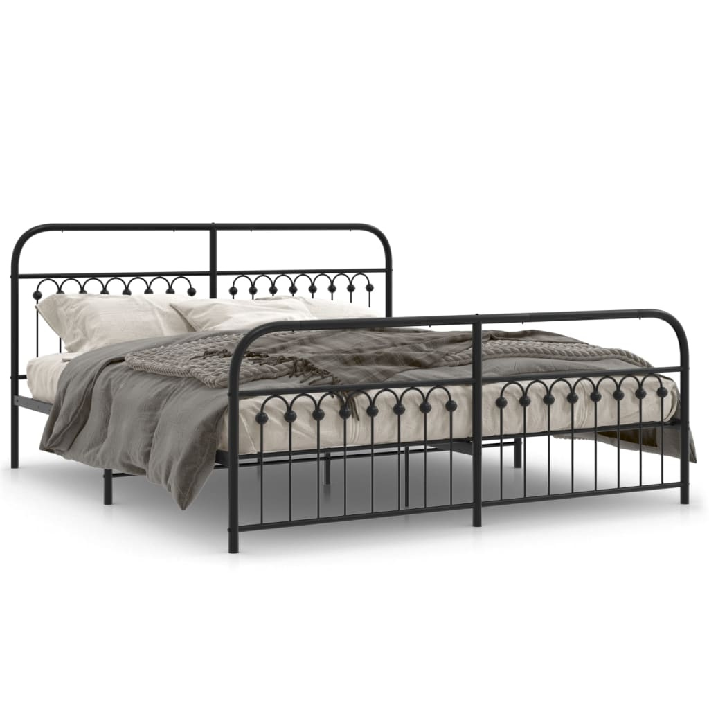 Estrutura de cama com cabeceira e pés 183x213 cm metal preto