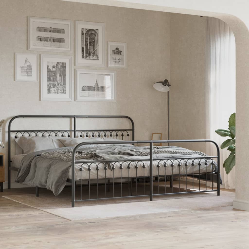 Estrutura de cama com cabeceira e pés 193x203 cm metal preto