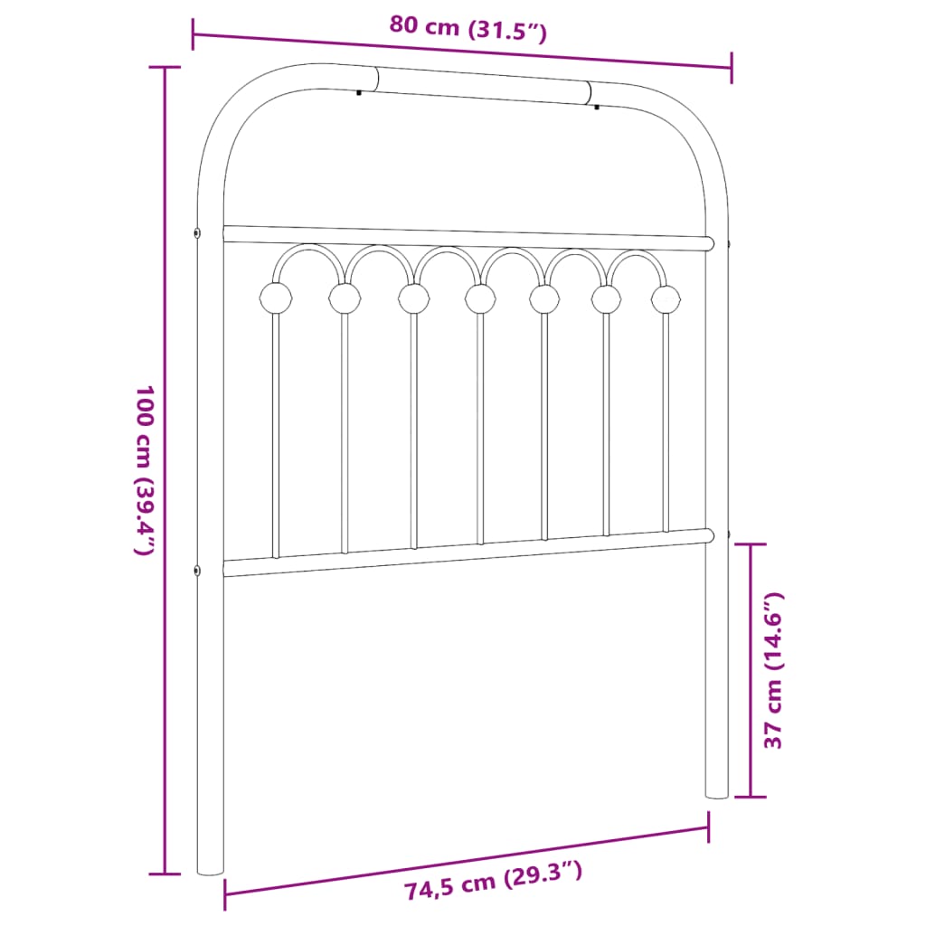 Cabeceira de cama 75 cm metal preto