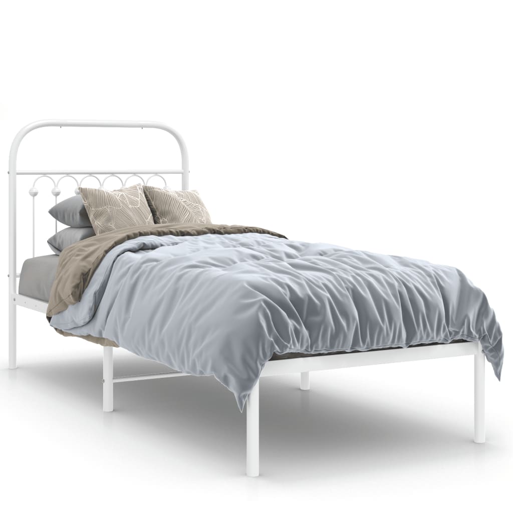 Estrutura de cama com cabeceira 75x190 cm metal branco