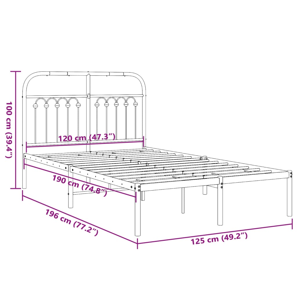 Estrutura de cama com cabeceira 120x190 cm metal branco