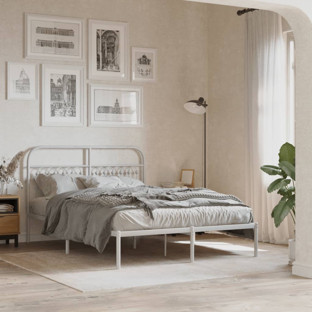 Estrutura de cama com cabeceira 135x190 cm metal branco