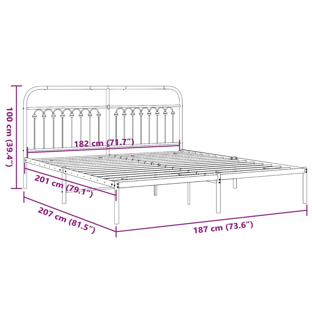 Estrutura de cama com cabeceira 183x203 cm metal branco