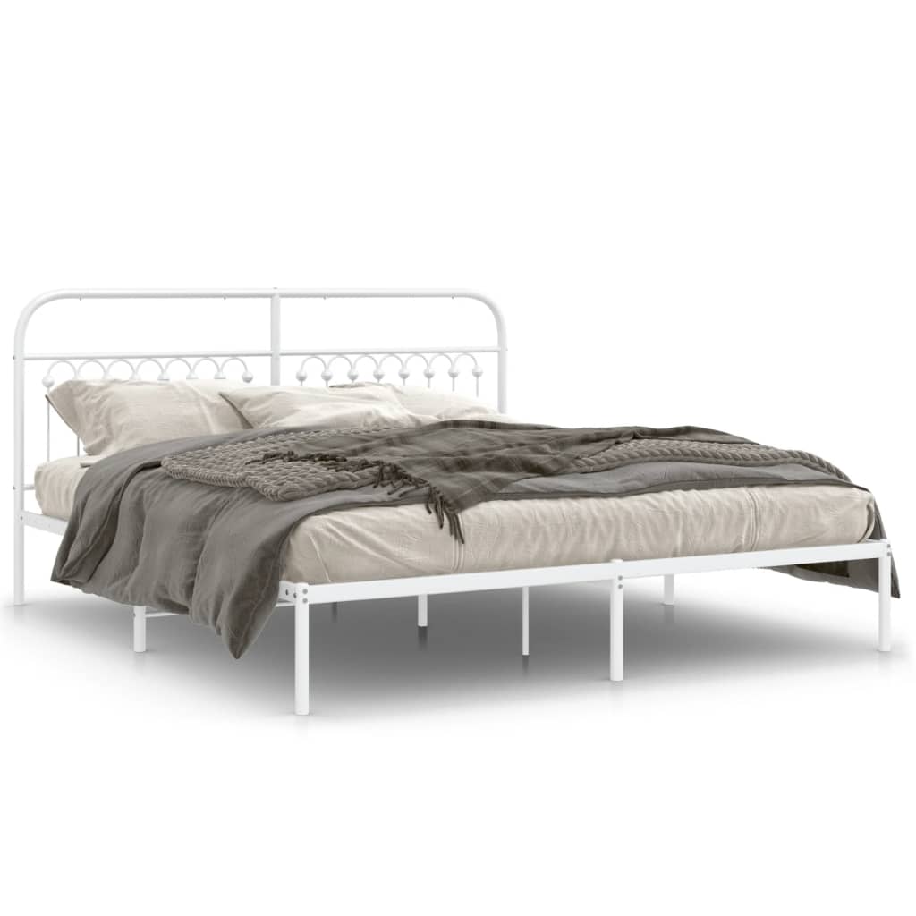 Estrutura de cama com cabeceira 183x203 cm metal branco