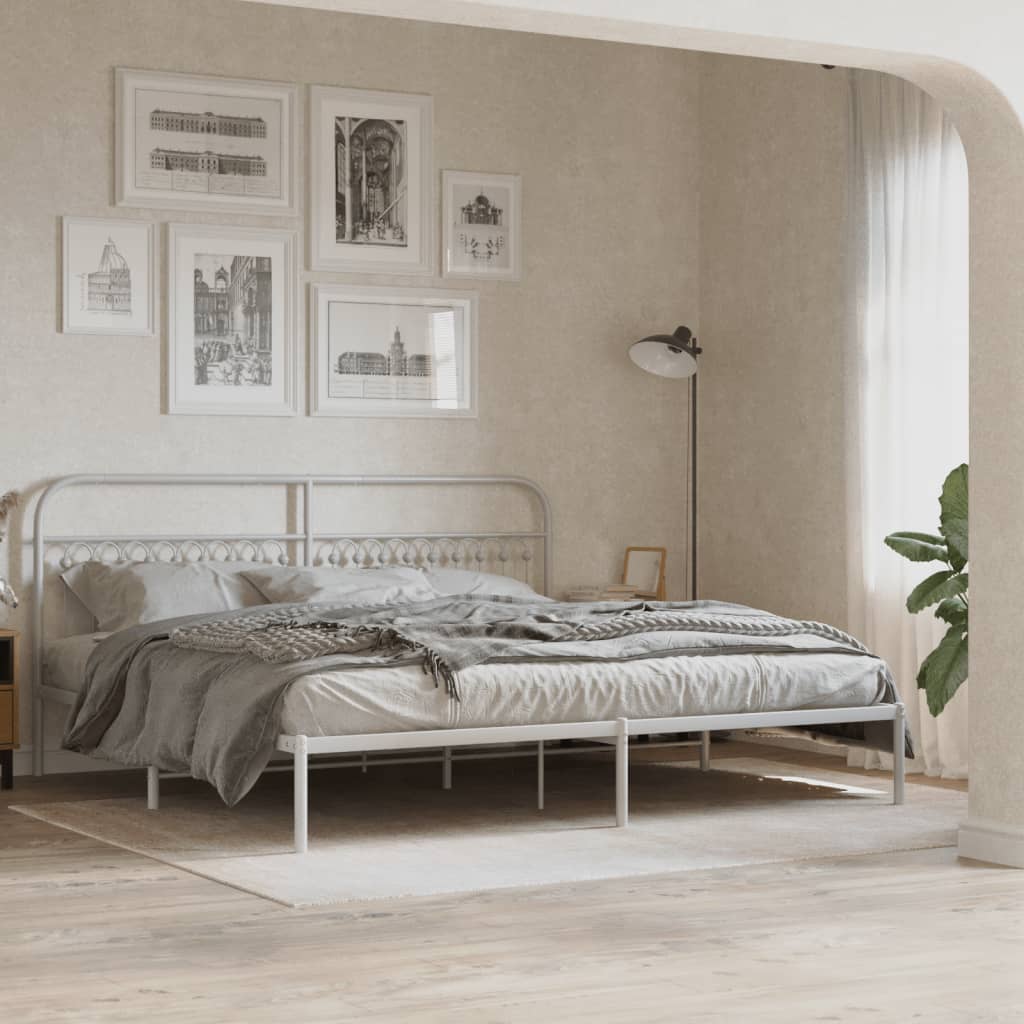 Estrutura de cama com cabeceira 193x203 cm metal branco