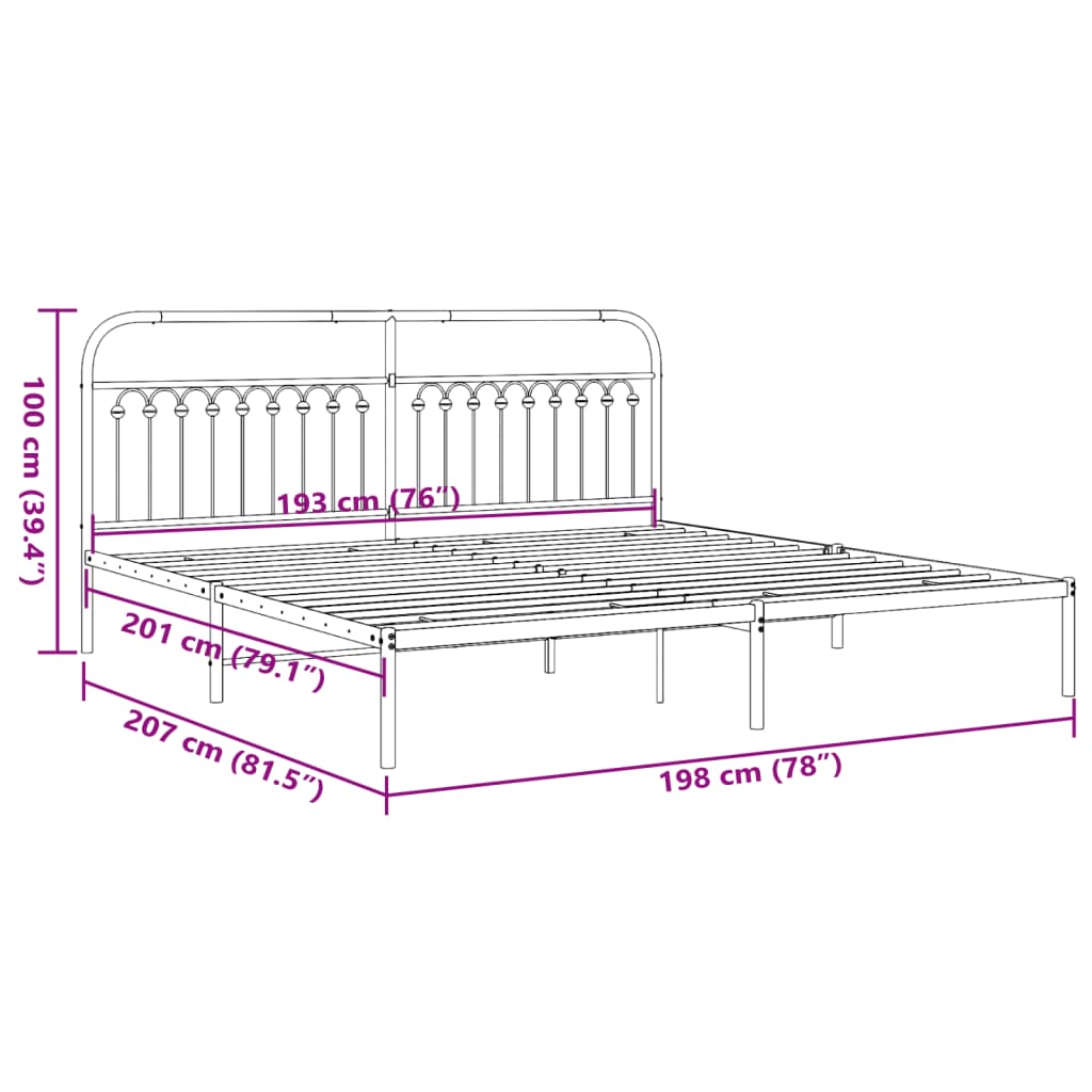 Estrutura de cama com cabeceira 193x203 cm metal branco