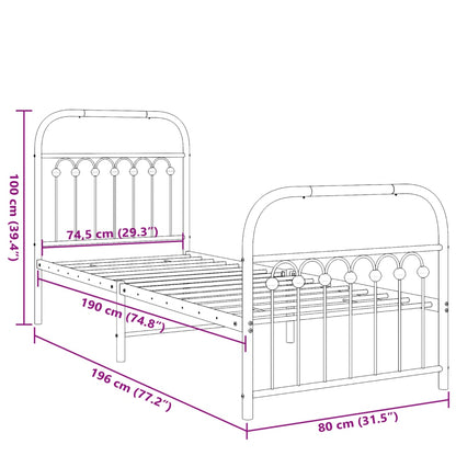 Estrutura de cama com cabeceira e pés 75x190 cm metal branco