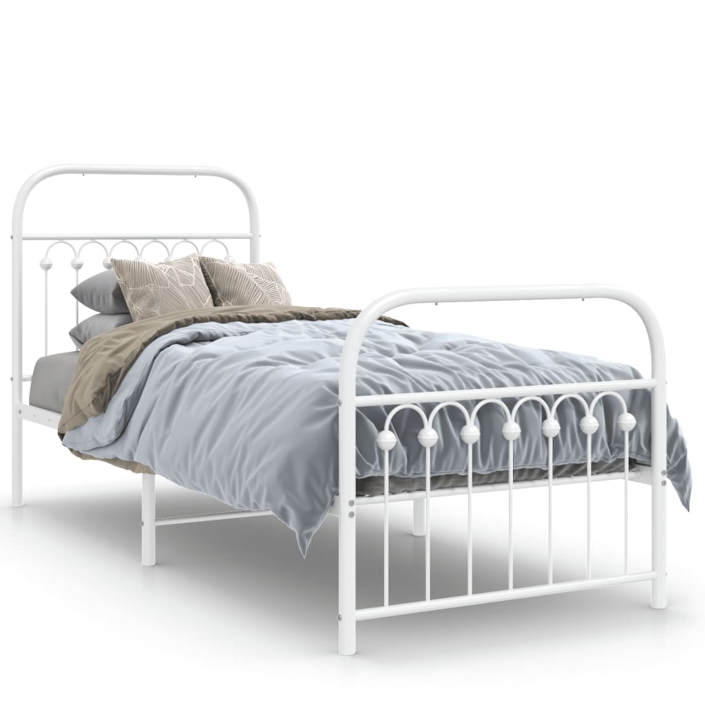 Estrutura de cama com cabeceira e pés 75x190 cm metal branco