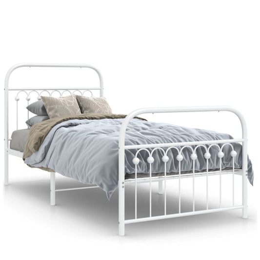 Estrutura de cama com cabeceira e pés 90x190 cm metal branco