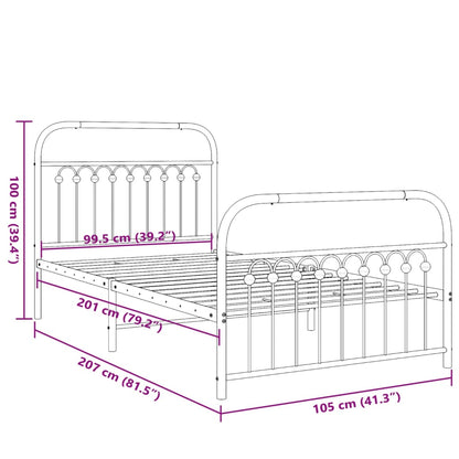 Estrutura de cama com cabeceira e pés 100x200 cm metal branco