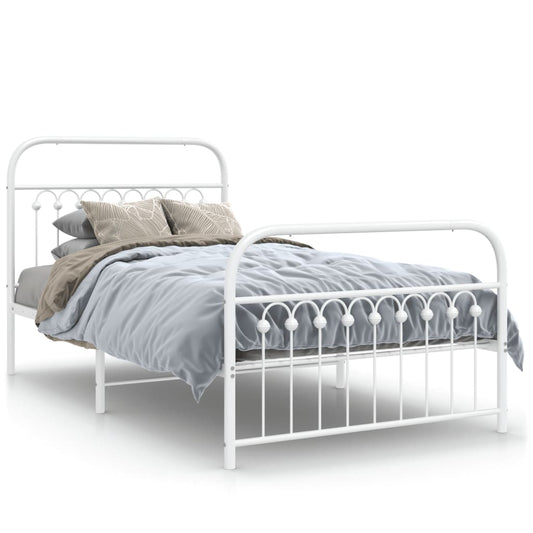 Estrutura de cama com cabeceira e pés 100x200 cm metal branco