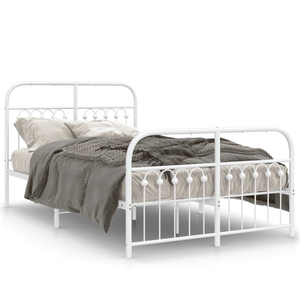 Estrutura de cama com cabeceira e pés 120x190 cm metal branco