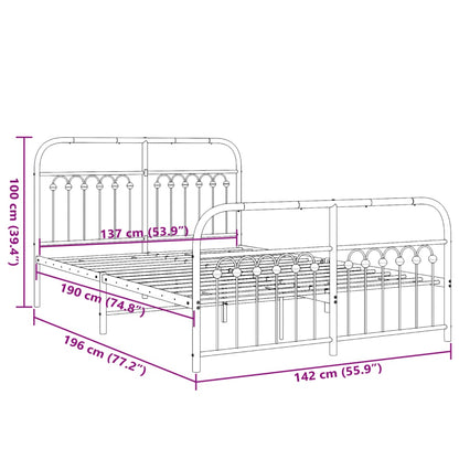 Estrutura de cama com cabeceira e pés 137x190 cm metal branco