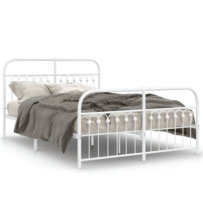 Estrutura de cama com cabeceira e pés 137x190 cm metal branco