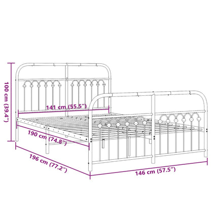 Estrutura de cama com cabeceira e pés 140x190 cm metal branco