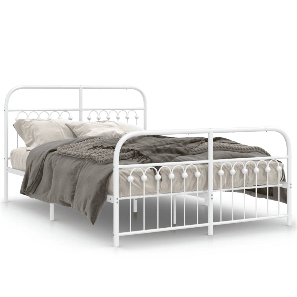 Estrutura de cama com cabeceira e pés 140x190 cm metal branco