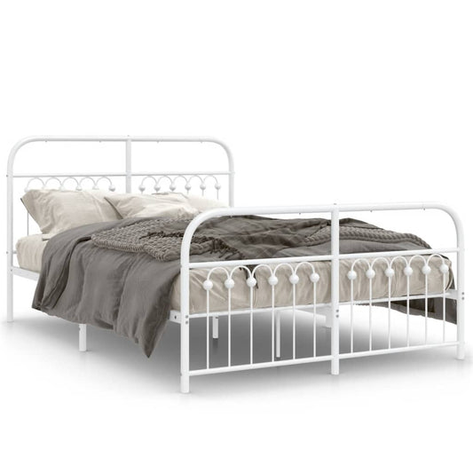 Estrutura de cama com cabeceira e pés 140x200 cm metal branco